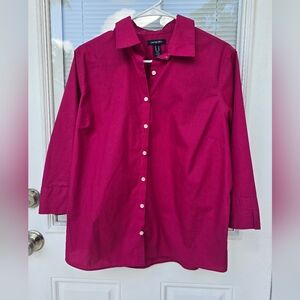 Lands End Vibrant Pink Button-Up Shirt 14